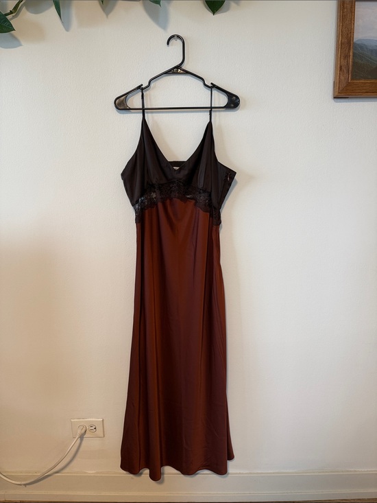 Abercrombie & Fitch Dresses & Skirts - Satin Lace Trim Slip Dress in Brown and Black